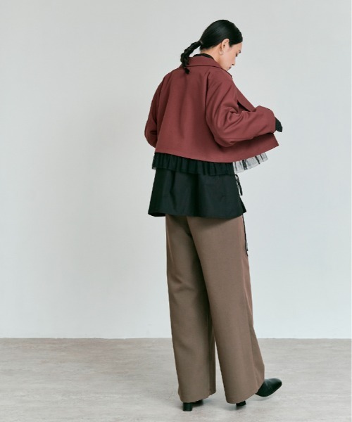 W:Huku(フーク)の「【W:Huku / ストレッチソフトツイル】チュール付き ジャケット / Stretch Soft Twill Tulle Jacket(テーラードジャケット・レディース・ブラウン/グレー/ブラック/レッド系・FREE)」の11枚目の写真