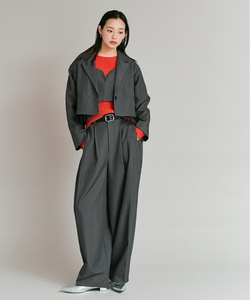 W:Huku(フーク)の「【W:Huku / ストレッチソフトツイル】チュール付き ジャケット / Stretch Soft Twill Tulle Jacket(テーラードジャケット・レディース・ブラウン/グレー/ブラック/レッド系・FREE)」の13枚目の写真