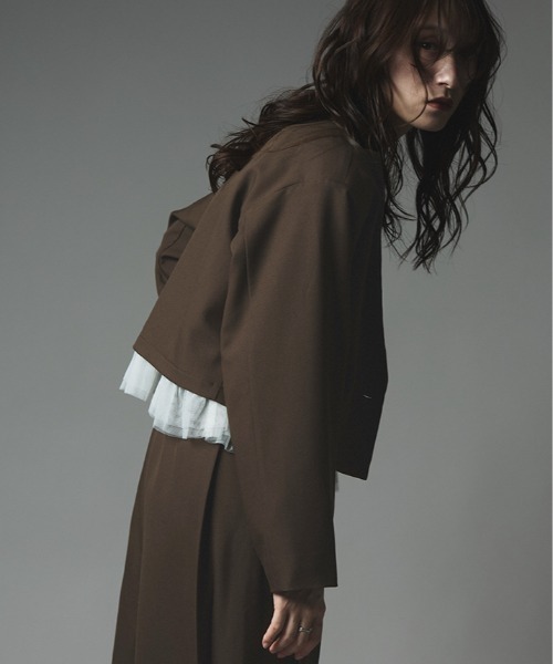 W:Huku(フーク)の「【W:Huku / ストレッチソフトツイル】チュール付き ジャケット / Stretch Soft Twill Tulle Jacket(テーラードジャケット・レディース・ブラウン/グレー/ブラック/レッド系・FREE)」の14枚目の写真