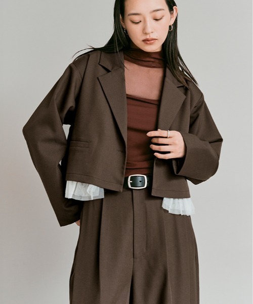 W:Huku(フーク)の「【W:Huku / ストレッチソフトツイル】チュール付き ジャケット / Stretch Soft Twill Tulle Jacket(テーラードジャケット・レディース・ブラウン/グレー/ブラック/レッド系・FREE)」の15枚目の写真