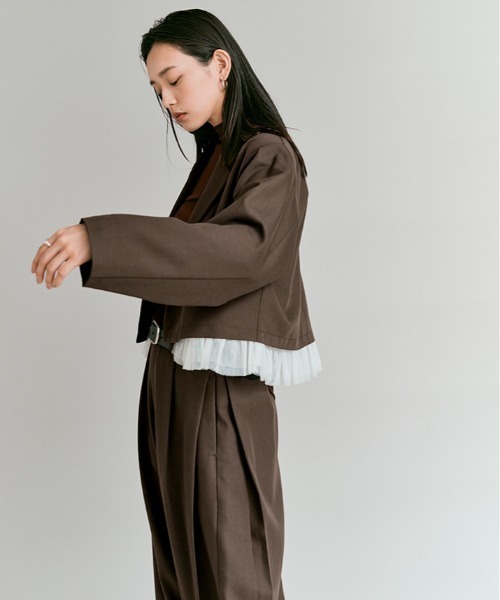 W:Huku(フーク)の「【W:Huku / ストレッチソフトツイル】チュール付き ジャケット / Stretch Soft Twill Tulle Jacket(テーラードジャケット・レディース・ブラウン/グレー/ブラック/レッド系・FREE)」の16枚目の写真