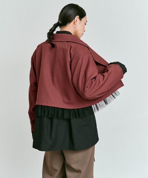 W:Huku(フーク)の「【W:Huku / ストレッチソフトツイル】チュール付き ジャケット / Stretch Soft Twill Tulle Jacket(テーラードジャケット・レディース・ブラウン/グレー/ブラック/レッド系・FREE)」の17枚目の写真