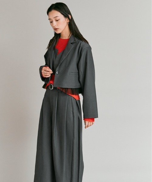 W:Huku(フーク)の「【W:Huku / ストレッチソフトツイル】チュール付き ジャケット / Stretch Soft Twill Tulle Jacket(テーラードジャケット・レディース・ブラウン/グレー/ブラック/レッド系・FREE)」の18枚目の写真