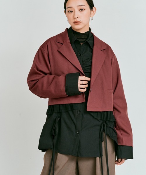 W:Huku(フーク)の「【W:Huku / ストレッチソフトツイル】チュール付き ジャケット / Stretch Soft Twill Tulle Jacket(テーラードジャケット・レディース・ブラウン/グレー/ブラック/レッド系・FREE)」の19枚目の写真