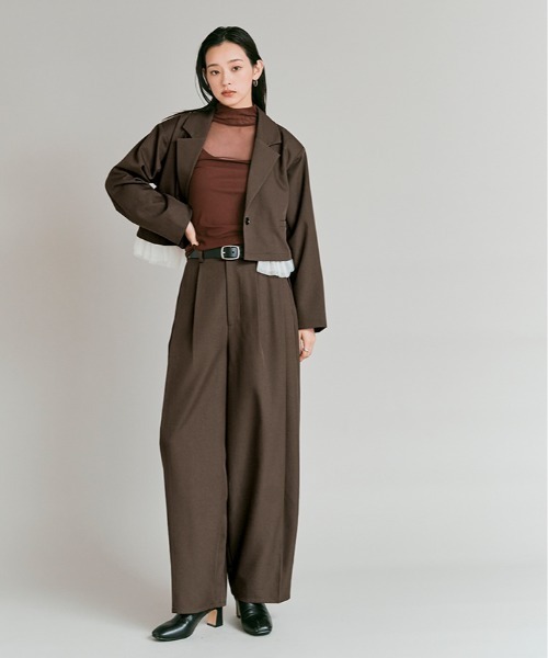 W:Huku(フーク)の「【W:Huku / ストレッチソフトツイル】チュール付き ジャケット / Stretch Soft Twill Tulle Jacket(テーラードジャケット・レディース・ブラウン/グレー/ブラック/レッド系・FREE)」の20枚目の写真