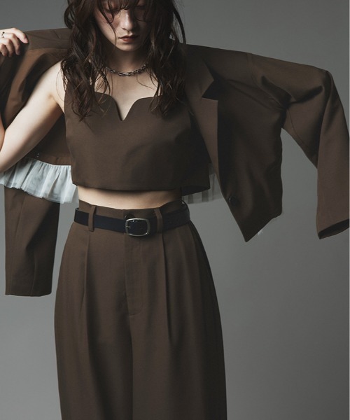 W:Huku(フーク)の「【W:Huku / ストレッチソフトツイル】チュール付き ジャケット / Stretch Soft Twill Tulle Jacket(テーラードジャケット・レディース・ブラウン/グレー/ブラック/レッド系・FREE)」の21枚目の写真