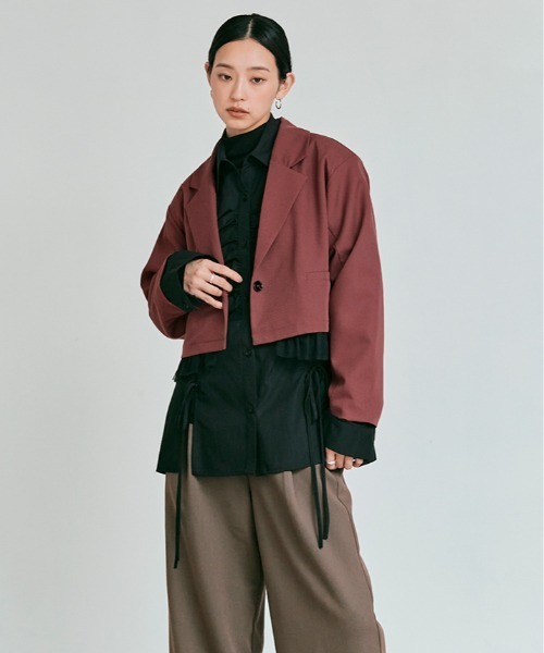 W:Huku(フーク)の「【W:Huku / ストレッチソフトツイル】チュール付き ジャケット / Stretch Soft Twill Tulle Jacket(テーラードジャケット・レディース・ブラウン/グレー/ブラック/レッド系・FREE)」の22枚目の写真