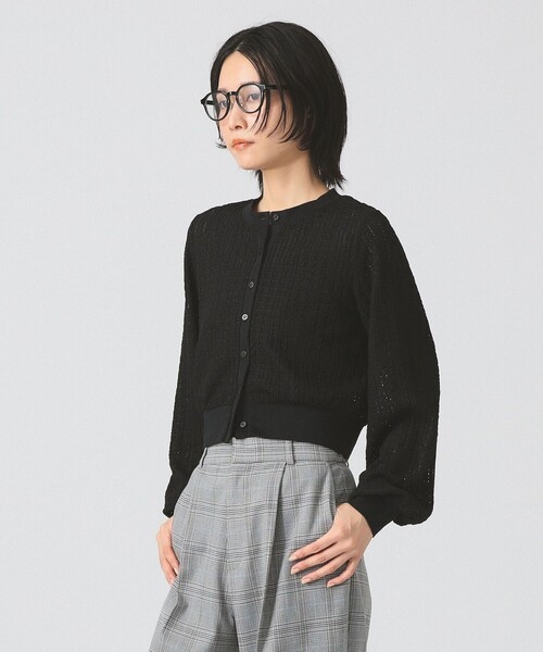 Ray BEAMS（レイビームス）の「レース ジャカード クルーネック カーディガン（Tシャツ/カットソー・レディース・ブラック/オフホワイト・ONE SIZE）」の2枚目の写真