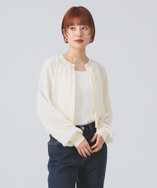 Ray BEAMS（レイビームス）の「レース ジャカード クルーネック カーディガン（Tシャツ/カットソー・レディース・ブラック/オフホワイト・ONE SIZE）」の9枚目の写真