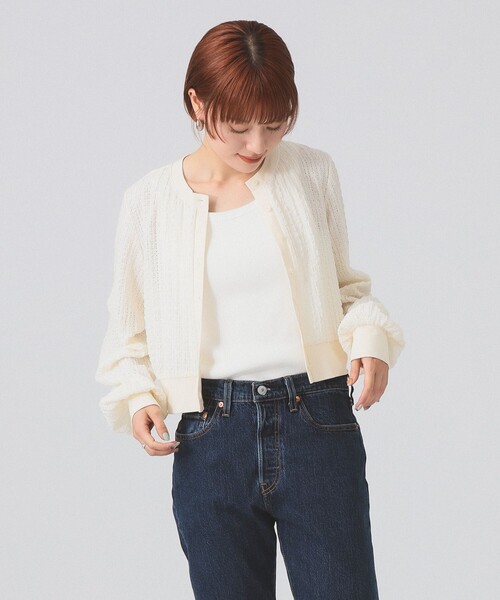 Ray BEAMS（レイビームス）の「レース ジャカード クルーネック カーディガン（Tシャツ/カットソー・レディース・ブラック/オフホワイト・ONE SIZE）」の8枚目の写真