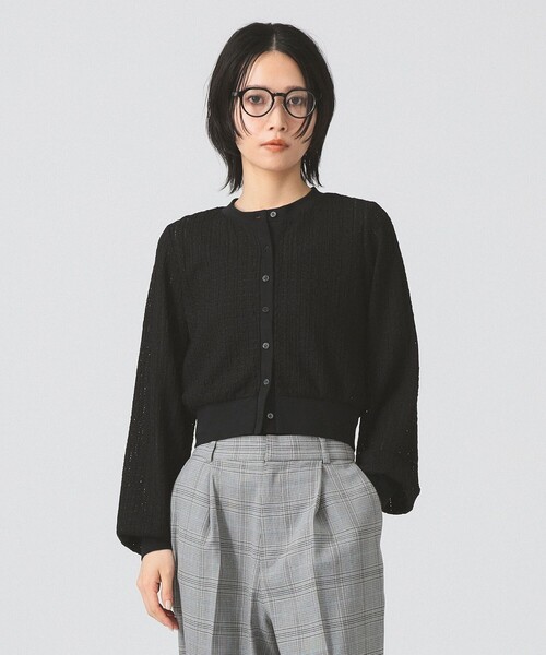 Ray BEAMS（レイビームス）の「レース ジャカード クルーネック カーディガン（Tシャツ/カットソー・レディース・ブラック/オフホワイト・ONE SIZE）」の7枚目の写真