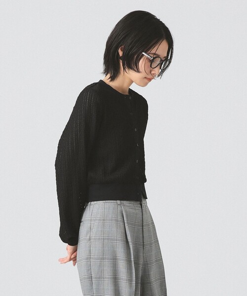 Ray BEAMS（レイビームス）の「レース ジャカード クルーネック カーディガン（Tシャツ/カットソー・レディース・ブラック/オフホワイト・ONE SIZE）」の6枚目の写真