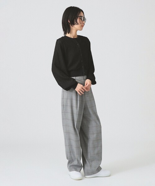 Ray BEAMS（レイビームス）の「レース ジャカード クルーネック カーディガン（Tシャツ/カットソー・レディース・ブラック/オフホワイト・ONE SIZE）」の4枚目の写真