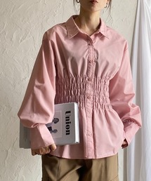 ビスチェ風長袖ブロードシャーリングシャツブラウス