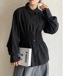 ビスチェ風長袖ブロードシャーリングシャツブラウス