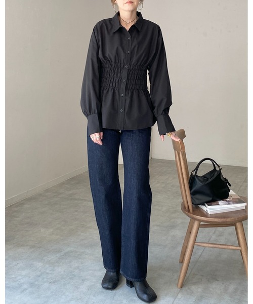 She's Closet(シーズクローゼット)の「ビスチェ風長袖ブロードシャーリングシャツブラウス(シャツ/ブラウス・レディース・ホワイト/ブルー/ブラック/ピンク・FREE)」の12枚目の写真
