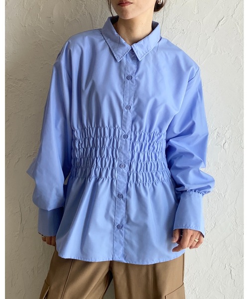 She's Closet(シーズクローゼット)の「ビスチェ風長袖ブロードシャーリングシャツブラウス(シャツ/ブラウス・レディース・ホワイト/ブルー/ブラック/ピンク・FREE)」の18枚目の写真