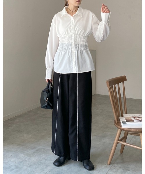 She's Closet(シーズクローゼット)の「ビスチェ風長袖ブロードシャーリングシャツブラウス(シャツ/ブラウス・レディース・ホワイト/ブルー/ブラック/ピンク・FREE)」の19枚目の写真