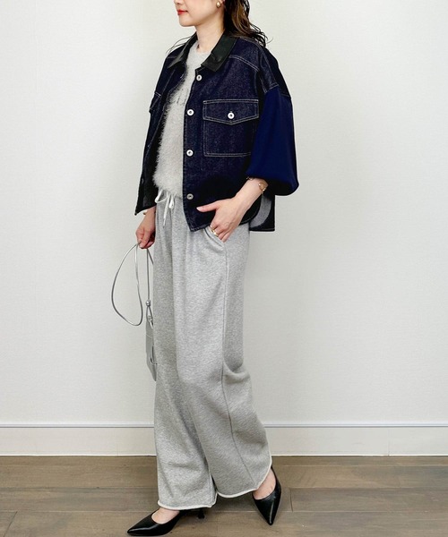 セール】袖ニットデニムジャケット（襟取り外し可）（デニムジャケット