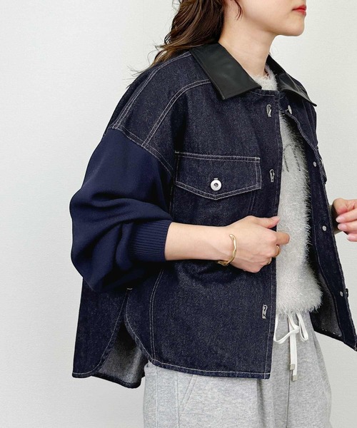 t*m様 WCJ デニムジャケット ニットスリーブ付き MOUSSY | TUCK SLEEVE デニムジャケット (デニムジャケット ) |SHEL