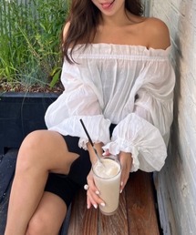 YUGA_YGMC Off-the-shoulder volume sleeve blouse