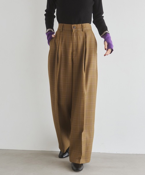 hunch（ハンチ）の「ウールライク チェック柄 ストレートパンツ（その他パンツ・レディース・カーキ系/グレー系その他/ブラウン系その他/ブラック系その他・FREE）」の4枚目の写真