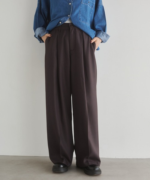 hunch（ハンチ）の「ウールライク チェック柄 ストレートパンツ（その他パンツ・レディース・カーキ系/グレー系その他/ブラウン系その他/ブラック系その他・FREE）」の2枚目の写真
