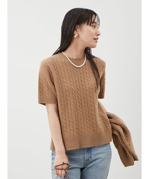 Mila Owen(ミラオーウェン)の「【セットアップ対応】カシミヤタッチケーブルニットプルオーバー(ニット/セーター・レディース・キャメル/マルチ/オリーブ・1/0)」の1枚目の写真