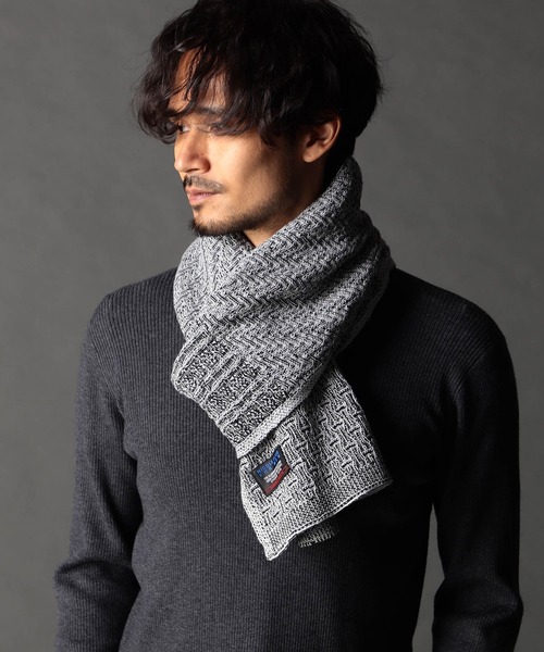 NICOLE CLUB FOR MEN（ニコルクラブフォーメン）の「編地切替 プレーティングマフラー（マフラー・メンズ・ブラック系/ホワイト系2/ホワイト系1・FREE）」の2枚目の写真