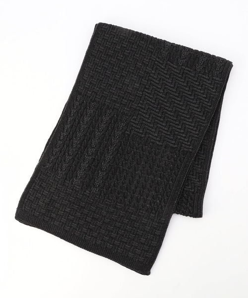 NICOLE CLUB FOR MEN（ニコルクラブフォーメン）の「編地切替 プレーティングマフラー（マフラー・メンズ・ブラック系/ホワイト系2/ホワイト系1・FREE）」の3枚目の写真