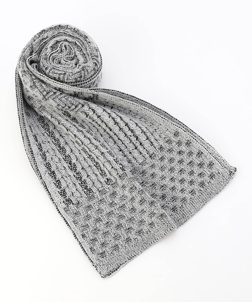 NICOLE CLUB FOR MEN（ニコルクラブフォーメン）の「編地切替 プレーティングマフラー（マフラー・メンズ・ブラック系/ホワイト系2/ホワイト系1・FREE）」の6枚目の写真