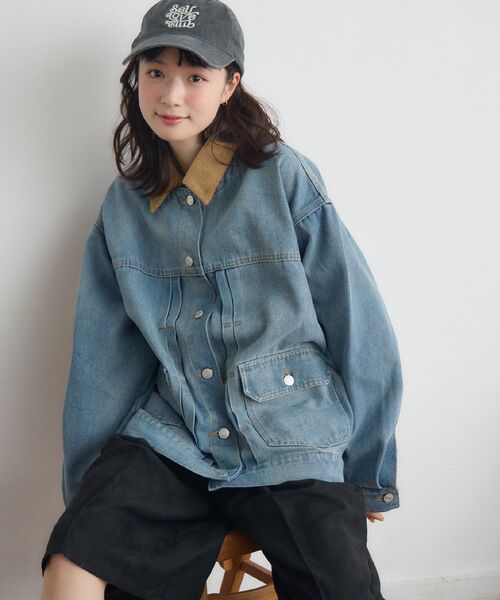 RETRO GIRL（レトロガール）の「コーデュロイ衿デニムGジャン（デニムジャケット・レディース・ブルー系その他5/インディゴブルー・FREE）」の4枚目の写真