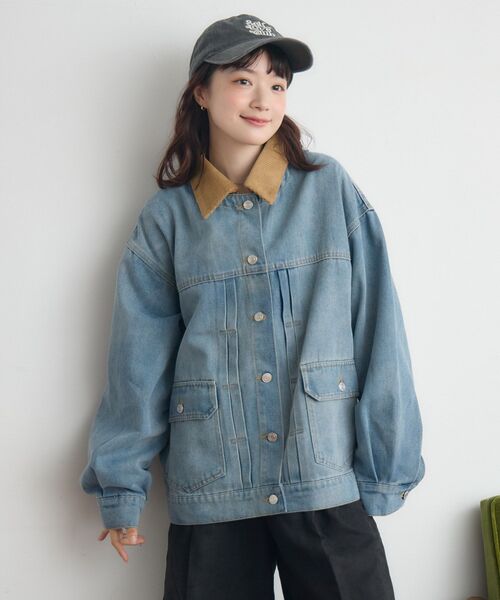 RETRO GIRL（レトロガール）の「コーデュロイ衿デニムGジャン（デニムジャケット・レディース・ブルー系その他5/インディゴブルー・FREE）」の10枚目の写真