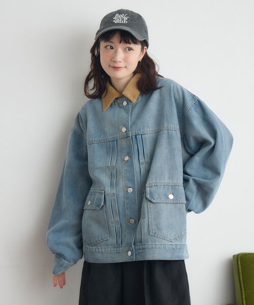 RETRO GIRL（レトロガール）の「コーデュロイ衿デニムGジャン（デニムジャケット・レディース・ブルー系その他5/インディゴブルー・FREE）」の11枚目の写真