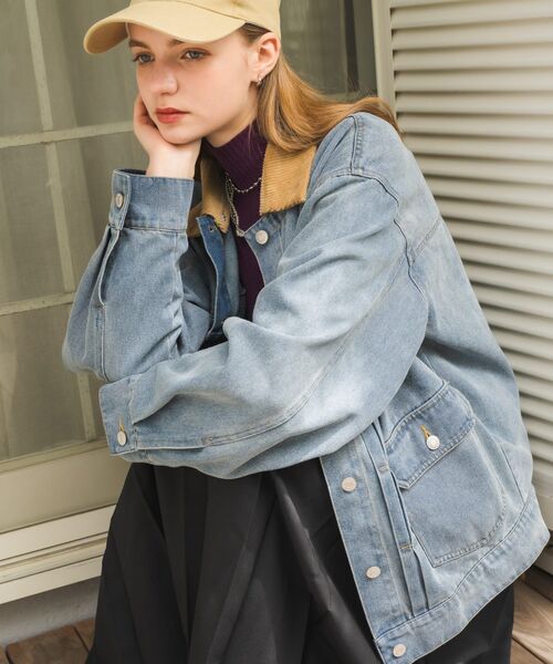 RETRO GIRL（レトロガール）の「コーデュロイ衿デニムGジャン（デニムジャケット・レディース・ブルー系その他5/インディゴブルー・FREE）」の19枚目の写真
