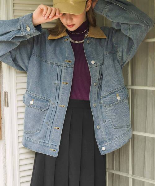 RETRO GIRL（レトロガール）の「コーデュロイ衿デニムGジャン（デニムジャケット・レディース・ブルー系その他5/インディゴブルー・FREE）」の20枚目の写真