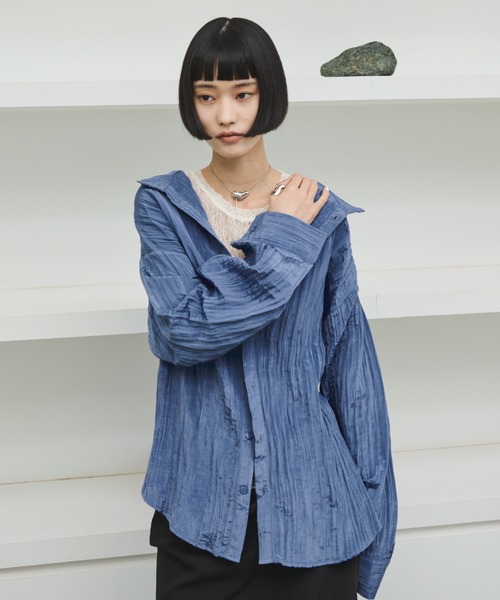 セール】2WAYワッシャー加工シャツ/ハイネックトップス（シャツ