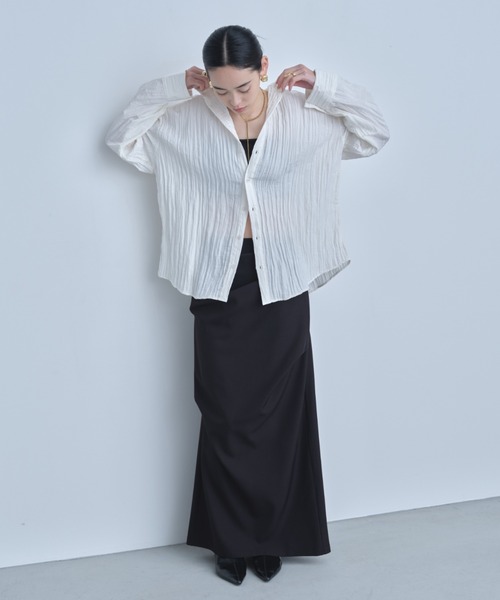 AIC.(エーアイシー)の「2WAYワッシャー加工シャツ/ハイネックトップス(シャツ/ブラウス・レディース・ブラック/オフホワイト/ブルー・FREE)」の16枚目の写真