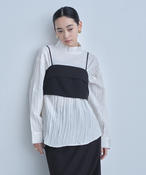 AIC.(エーアイシー)の「2WAYワッシャー加工シャツ/ハイネックトップス(シャツ/ブラウス・レディース・ブラック/オフホワイト/ブルー・FREE)」の9枚目の写真