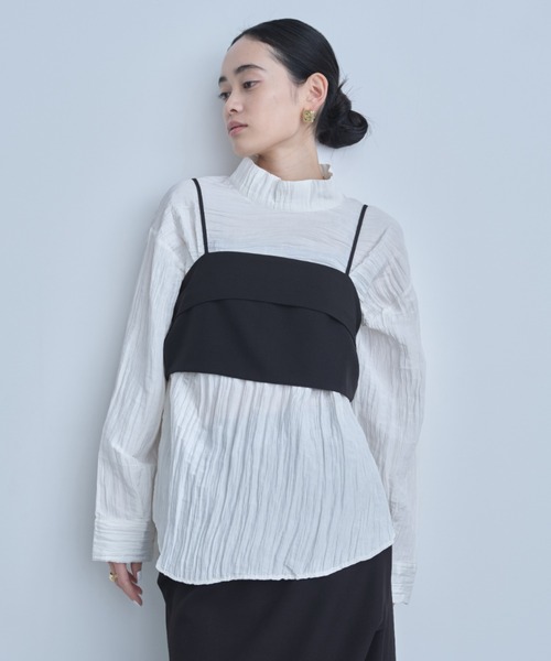 AIC.(エーアイシー)の「2WAYワッシャー加工シャツ/ハイネックトップス(シャツ/ブラウス・レディース・ブラック/オフホワイト/ブルー・FREE)」の10枚目の写真