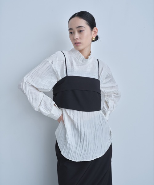 AIC.(エーアイシー)の「2WAYワッシャー加工シャツ/ハイネックトップス(シャツ/ブラウス・レディース・ブラック/オフホワイト/ブルー・FREE)」の12枚目の写真
