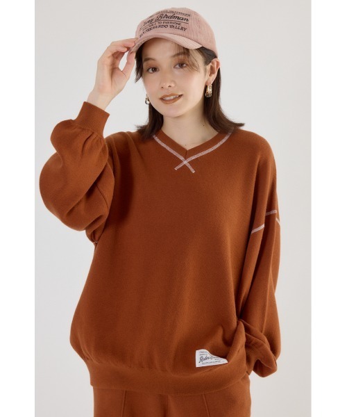 RODEO CROWNS WIDE BOWL（ロデオクラウンズワイドボウル）の「スウェットライク Vネックトップス（ニット/セーター・レディース・ダークグリーン/ダークオレンジ/アイボリー/ブラック/グレー×ホワイト・FREE）」の5枚目の写真