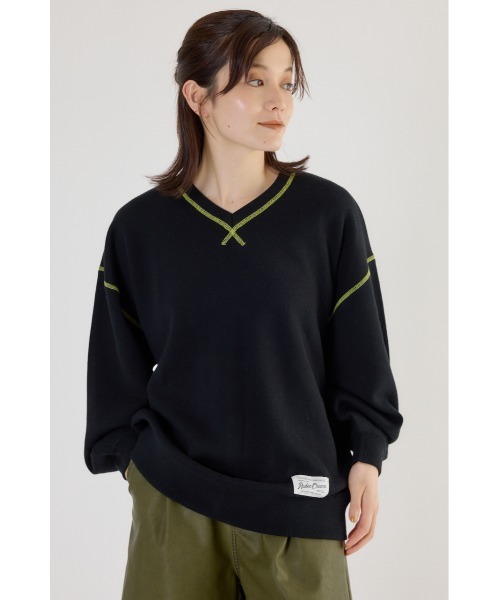 RODEO CROWNS WIDE BOWL（ロデオクラウンズワイドボウル）の「スウェットライク Vネックトップス（ニット/セーター・レディース・ダークグリーン/ダークオレンジ/アイボリー/ブラック/グレー×ホワイト・FREE）」の11枚目の写真