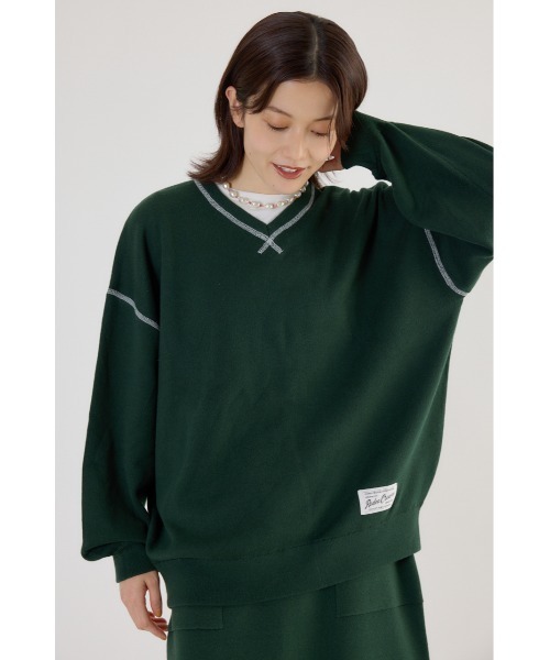 RODEO CROWNS WIDE BOWL（ロデオクラウンズワイドボウル）の「スウェットライク Vネックトップス（ニット/セーター・レディース・ダークグリーン/ダークオレンジ/アイボリー/ブラック/グレー×ホワイト・FREE）」の16枚目の写真