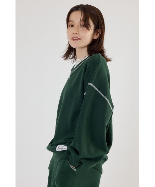 RODEO CROWNS WIDE BOWL（ロデオクラウンズワイドボウル）の「スウェットライク Vネックトップス（ニット/セーター・レディース・ダークグリーン/ダークオレンジ/アイボリー/ブラック/グレー×ホワイト・FREE）」の17枚目の写真