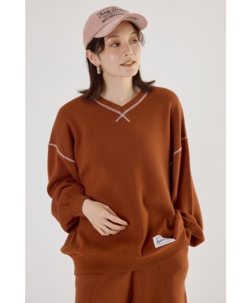 スウェットライク Vネックトップス（ニット/セーター）｜RODEO