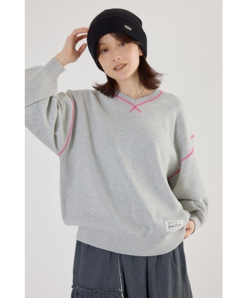 RODEO CROWNS WIDE BOWL（ロデオクラウンズワイドボウル）の「スウェットライク Vネックトップス（ニット/セーター・レディース・ダークグリーン/ダークオレンジ/アイボリー/ブラック/グレー×ホワイト・FREE）」の6枚目の写真