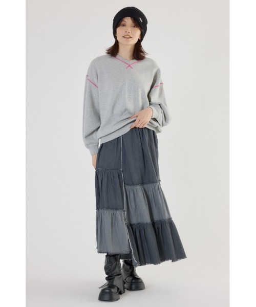 RODEO CROWNS WIDE BOWL（ロデオクラウンズワイドボウル）の「スウェットライク Vネックトップス（ニット/セーター・レディース・ダークグリーン/ダークオレンジ/アイボリー/ブラック/グレー×ホワイト・FREE）」の9枚目の写真