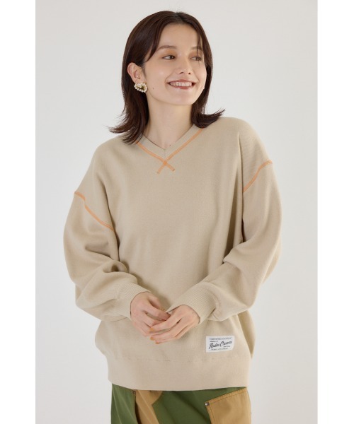 スウェットライク Vネックトップス（ニット/セーター）｜RODEO