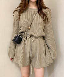 ストライププリーツサロペット イエロー×サックス 【アンプリ】 ストライププリーツサロペット イエロー×サックス 【アンプリ